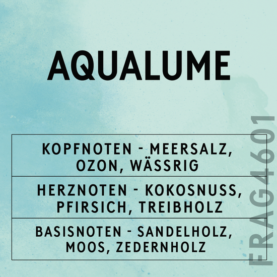 Die Duftkarte für den AquaLume-Duft von Candle Shack mit Duftnoten